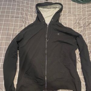 Black Champion Zip Up Hoodie. Size Large